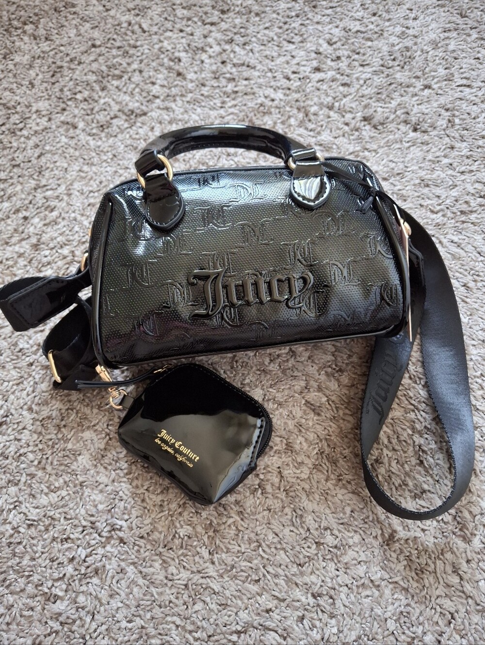 Juicy Couture Black Semi Charmed Mini Satchel Bag with Coin Pouch NWT